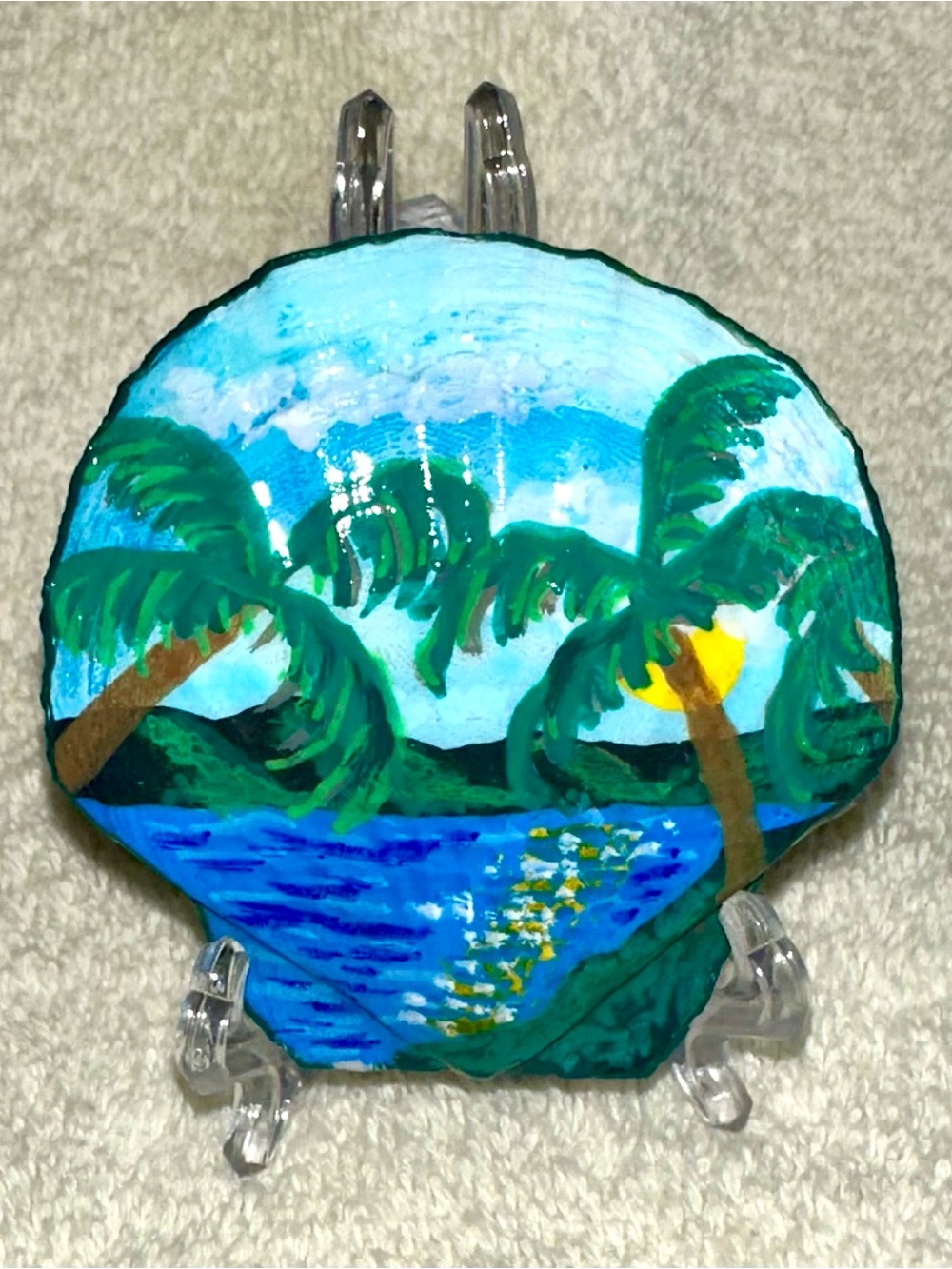 Hand Painted Tropical Palm Trees & Lightning Night Seashell Art